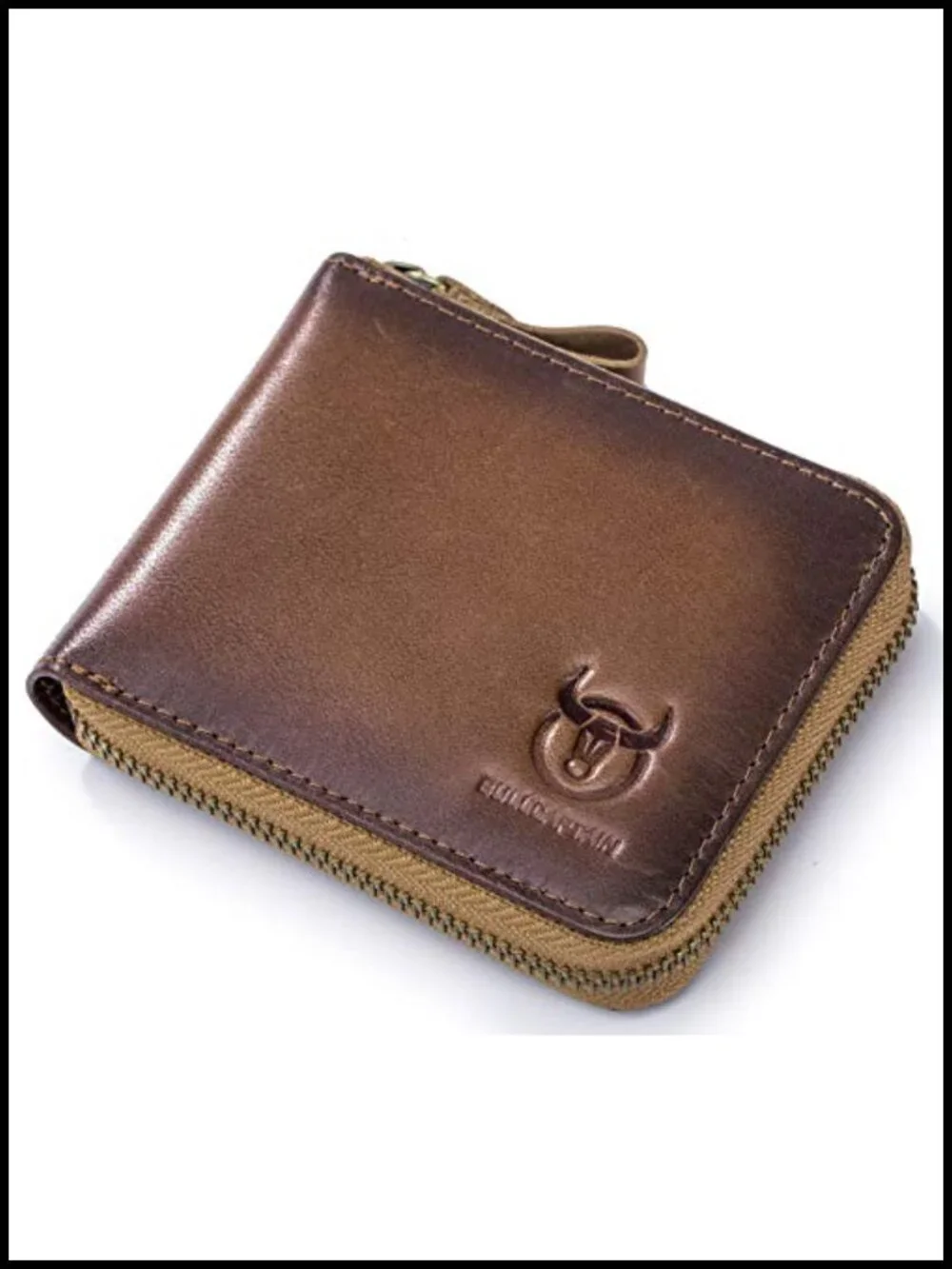 Genuine Leather RFID Blocking Zipper Bifold Wallet with Multiple Card Slots